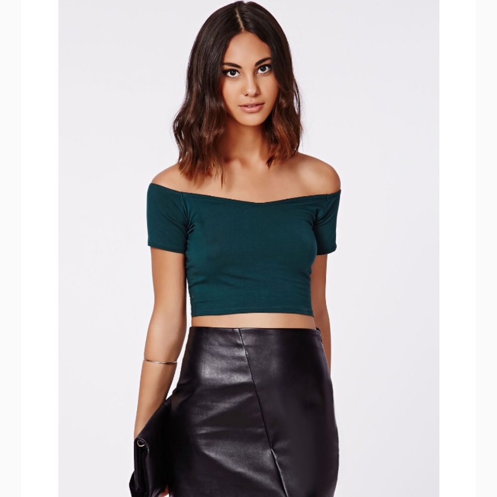 Cute emerald off shoulder crop top